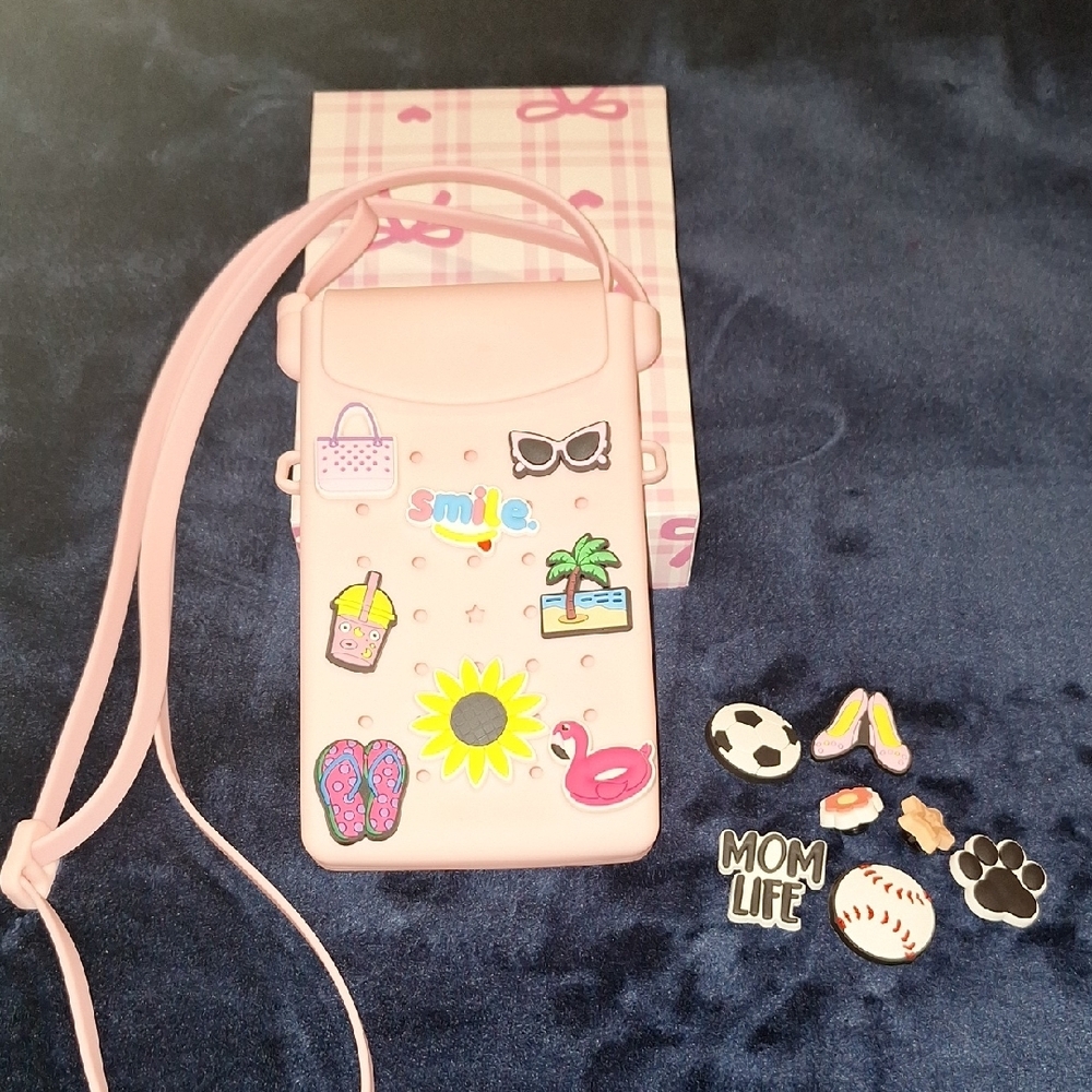 Pink Kids Crossbody Bag Silicone with Fun Patches
